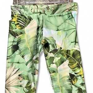 GUESS Tropical Print Cropped Leggings Size 16 Green Palm Print